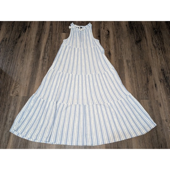 J. Crew Womens Dress Small Blue White Striped Sleeveless Tiered Casual Sundress - Picture 1 of 5